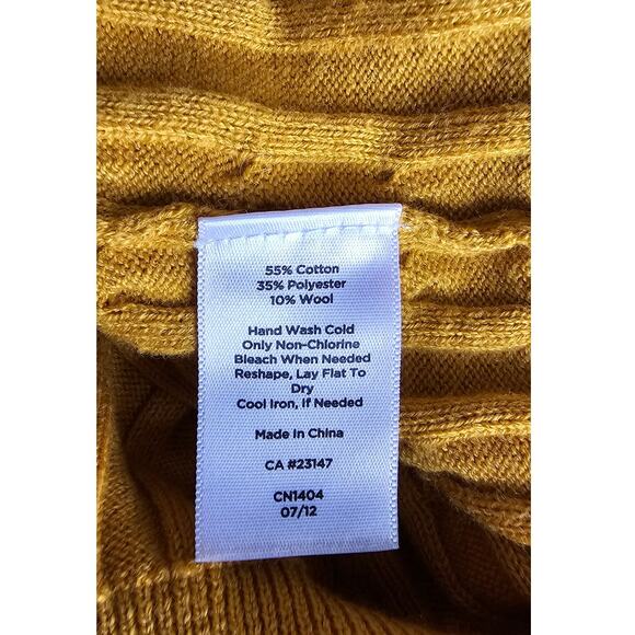 Talbots‎ Wool Blend Lightweight Long-Sleeve Cable Crewneck Sweater Size LP Gold - Picture 4 of 4